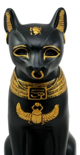 Black And Gold Bastet Cat Statue Ubasti Egyptian Goddess Of Protection & Home