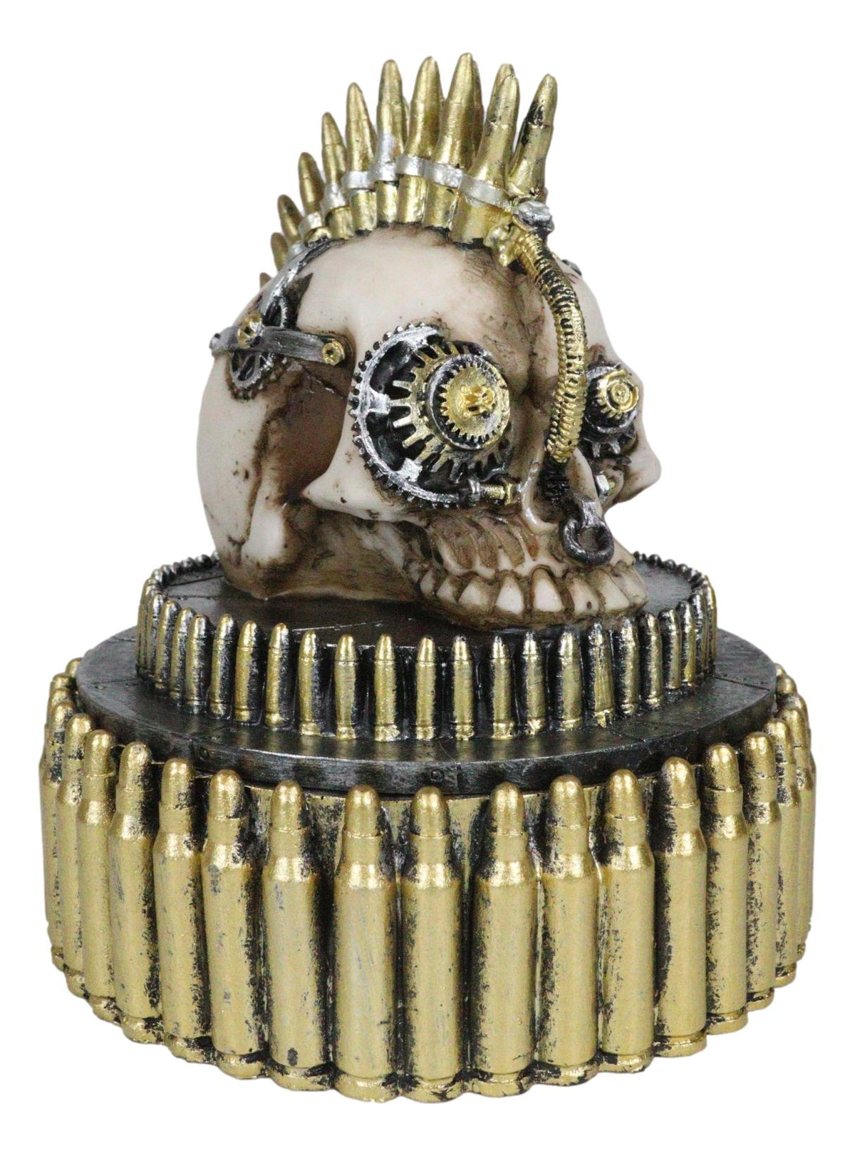 Steampunk Geared Cyborg Rifle Bullets Mohawk Skull Decorative Jewelry Box