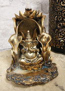Ebros Golden Hinduism Avatar Ganapati Lord Ganesha with 4 Hands Seated On Lotus Throne Backflow Cone Incense Burner Statue 5.25" Tall Hindu Vastu Wisdom and Prosperity Altar Decor Figurine