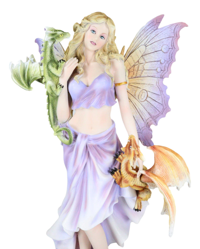 Khaleesi Mother of Dragons Purple Fairy with Green and Red Dragonlings Figurine