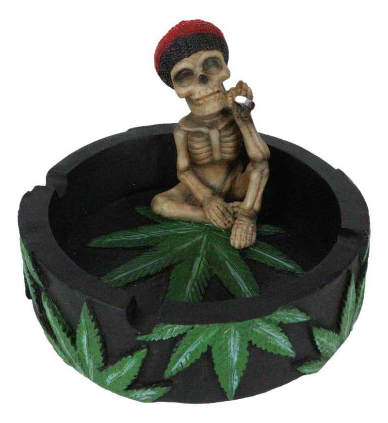 Positive Good Vibes Rasta Skeleton With Beanie Hat Smoking Rolled Stash Ashtray