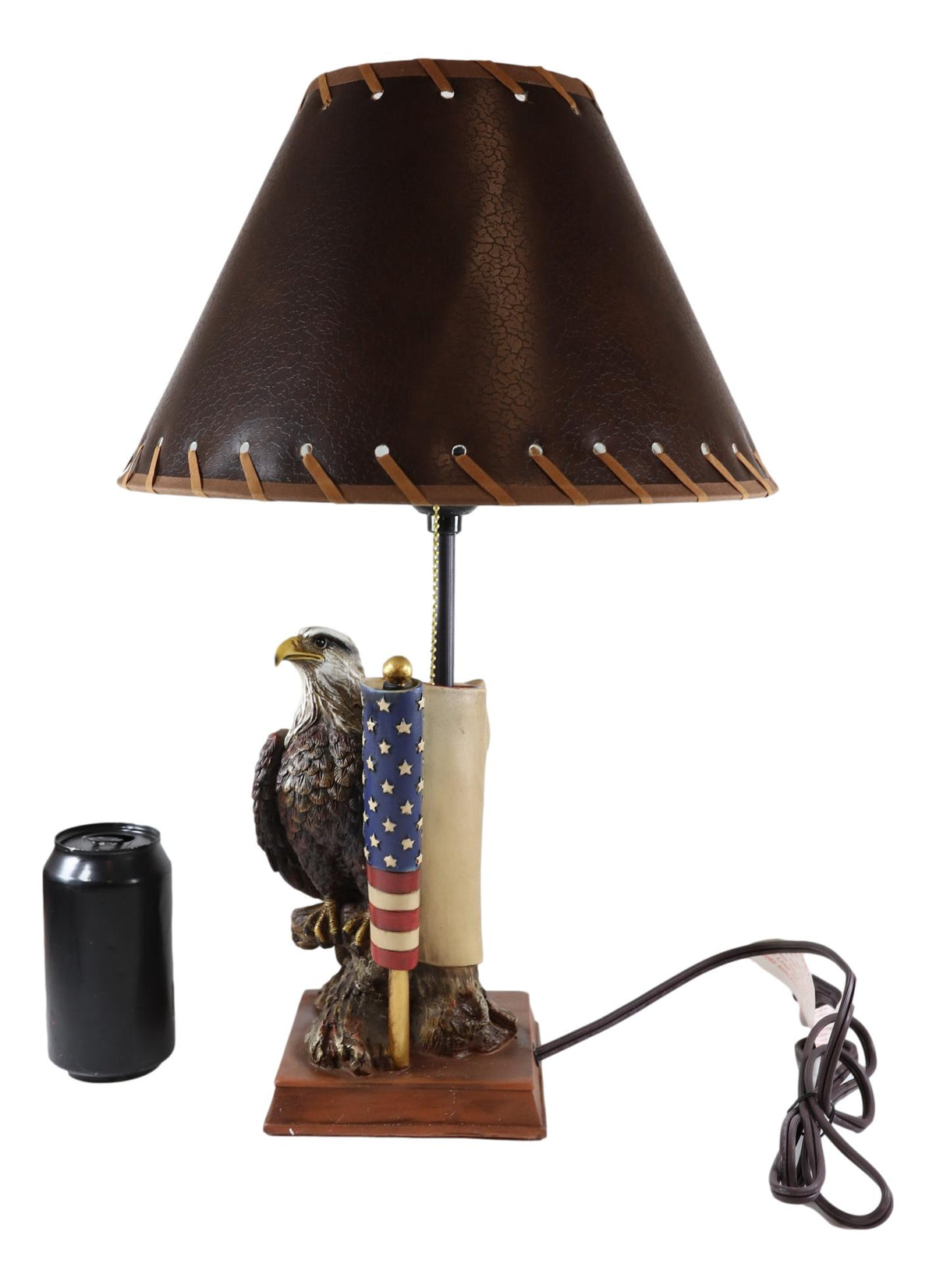 Patriotic Bald Eagle With American Flag Memorial Table Lamp Figurine 19" Tall