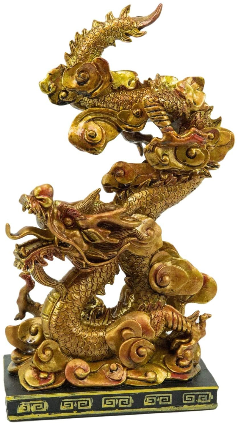 Ebros Feng Shui Nine Dragons Golden Dragon King Statue With Black Base 10.25"H