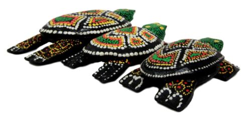 Balinese Wood Handicrafts Green Turtle Family Ashtray Shell Box Figurine Set