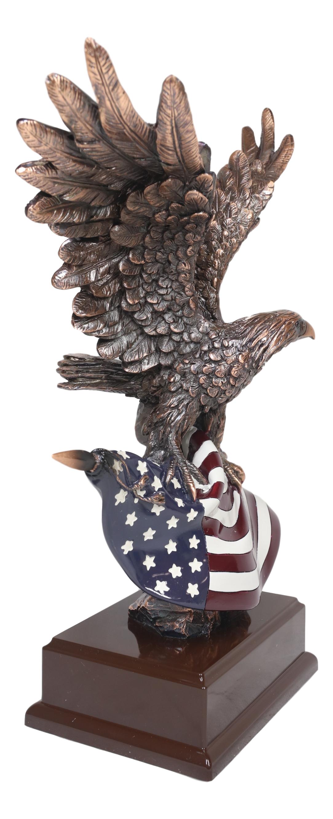 Ebros Wings of Glory Majestic Bald Eagle Clutching On USA American Flag Statue - Ebros Gift