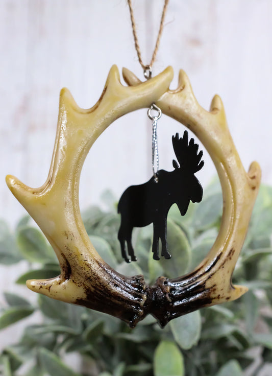 Rustic Western Deer Antlers Emperor Moose Set of 2 Christmas Tree Ornaments