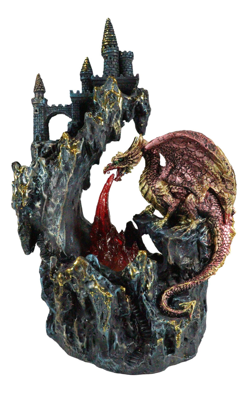 Ebros Red Garnet Fire Dragon By Rocky Mountain With Castle LED Light Figurine