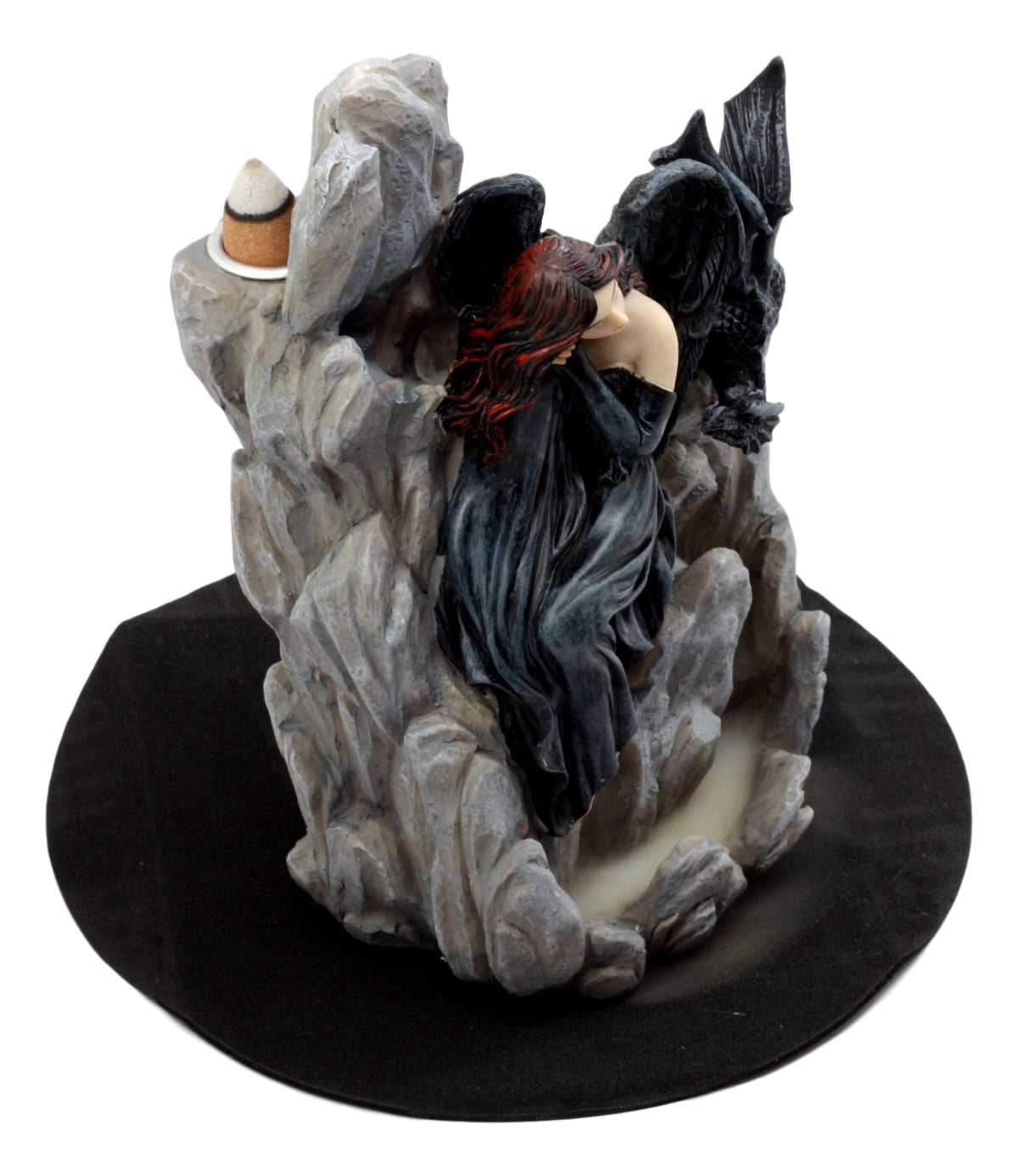 Ebros Gothic Dark Angel W/ Shadow Dragon On Waterfall Rocky Cliff Figurine 7.5" H