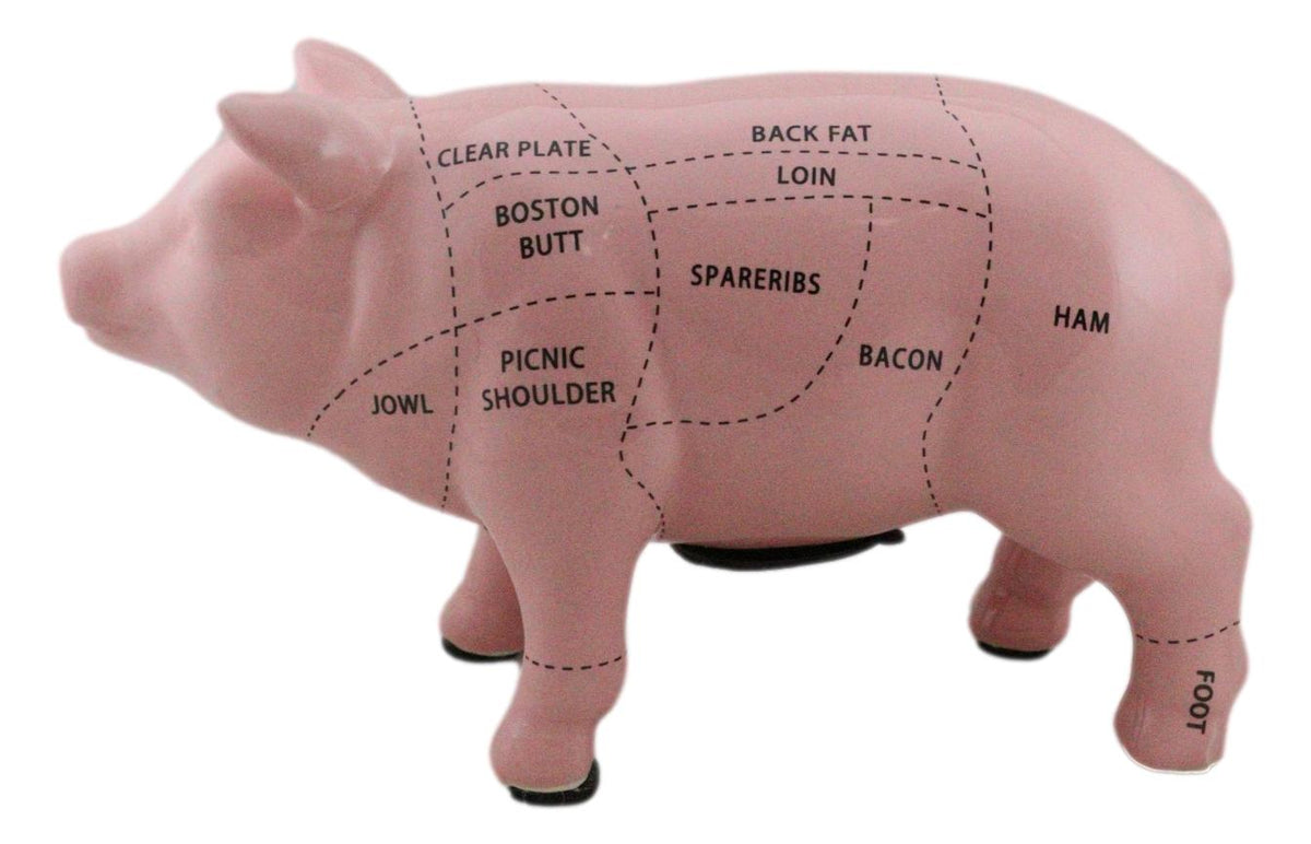 Small Ceramic Country Farmhouse Pig Swine Pork Butcher Chart Piggy Coin Bank Jar