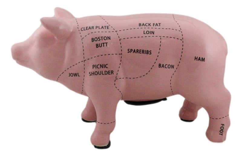 Small Ceramic Country Farmhouse Pig Swine Pork Butcher Chart Piggy Coin Bank Jar