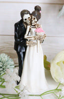 Day Of The Dead Skeleton Bride And Groom Posing For Photo Cake Topper Figurine