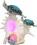 Colorful Nautical Sea Turtle Family Swimming By Big Conch With LED Light Statue