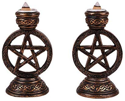 Set of 2 Wicca Pentagram Pentacle In Circle Taper Candle Or Cone Incense Holders
