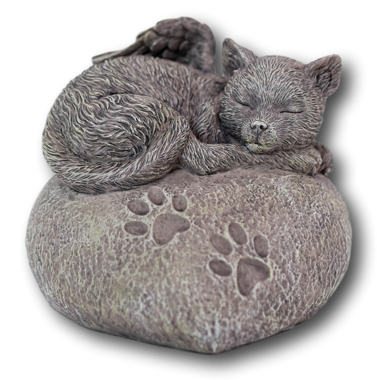 Pet Memorial My Love Sleeping Angle Cat Foot Print Rock Urn Bottom Load 30 Cubic