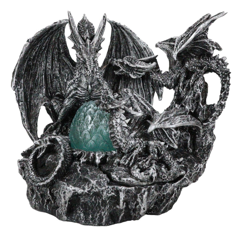 Mother Dragon With Baby Wyrmlings Guarding LED Crystal Egg Night Light Figurine