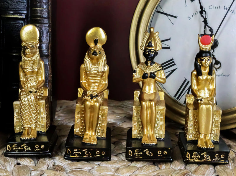 Egyptian Gods Horus Osiris Sekhmet And Isis Seated On Thrones Figurine Set of 4