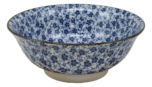 Ebros Gift Blue And White Ming Style Floral Petals Ceramic Bowls Pack Of 3 Ramen Pho Soup Bowl Set 32oz 8"Diameter Made In Japan