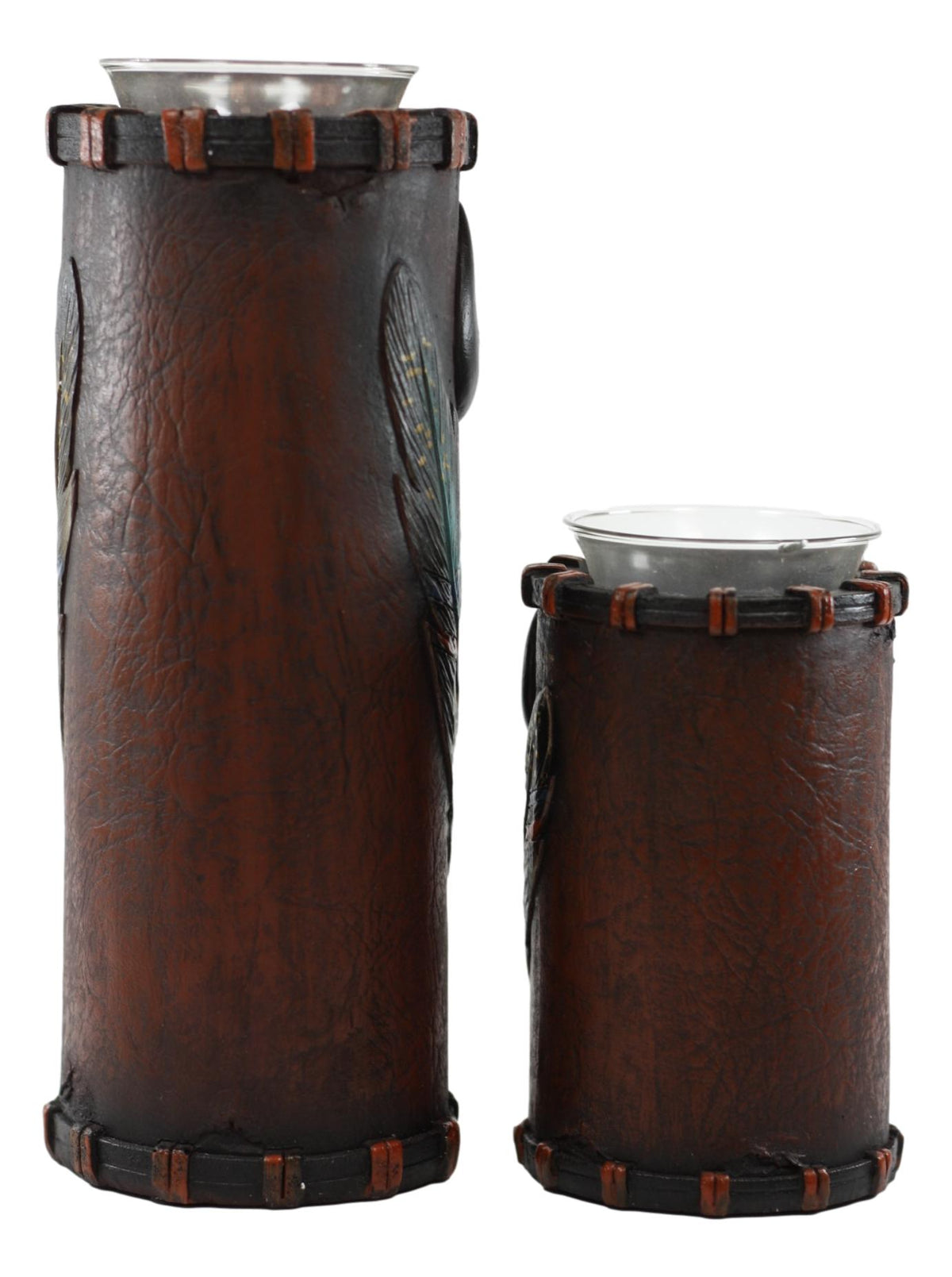 Southwestern Dreamcatcher Feathers And Bison Skull Votive Candle Holders Set