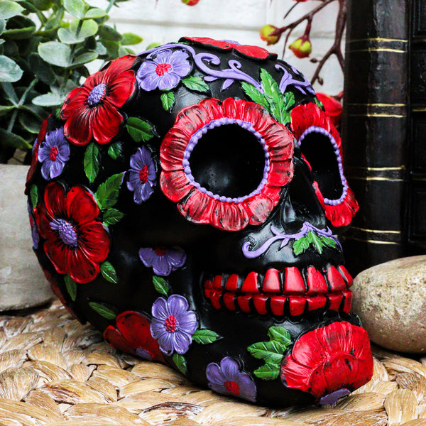 Ebros Black Day of The Dead Floral Blooms Sugar Skull
