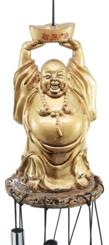 Feng Shui Lucky Buddha With Golden Nugget Wind Chime 23"Long Garden Patio Decor - Ebros Gift