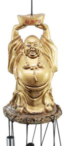 Feng Shui Lucky Buddha With Golden Nugget Wind Chime 23"Long Garden Patio Decor