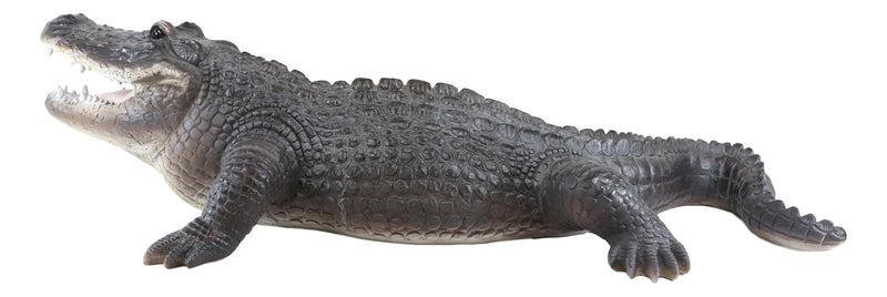 Grand Scale Realistic Nile Crocodile Baring Razor Sharp Teeth Garden Statue 30"L