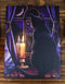 Midnight Vigil Black Cat By Window With Candle Wood Framed Canvas Wall Decor