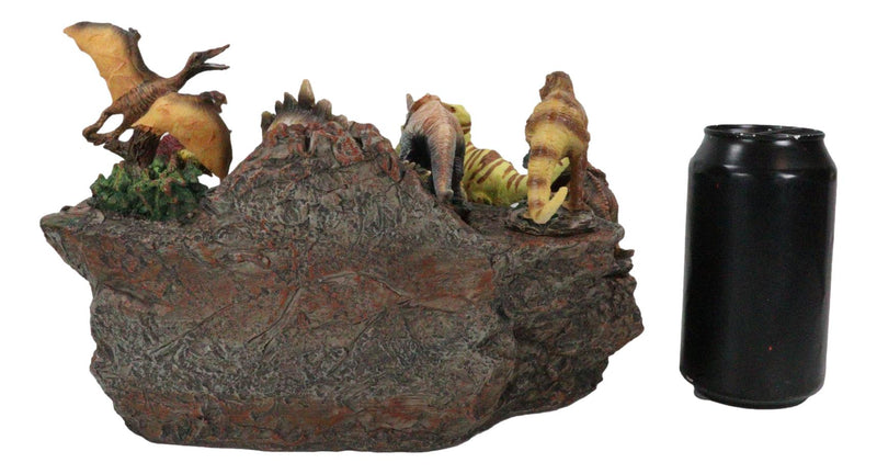 12 Miniature Prehistoric Dinosaurs With Volcanic Mountain Display Figurine Set