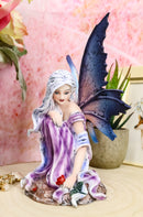 Ebros Silver Haired Winter Fairy Holding Red Rose Figurine Fairy Garden