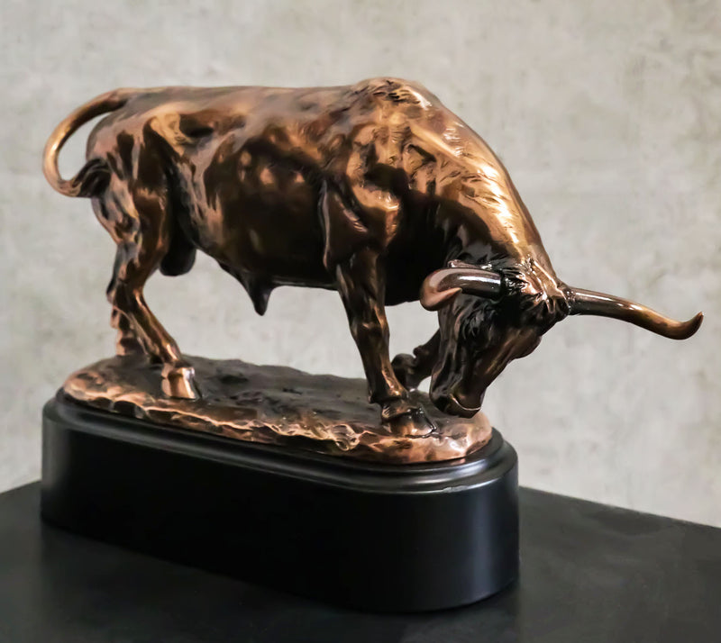 Wall Street Charging Bull Bronze Electroplated Resin Statue With Pedestal Base