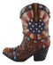 Rustic Western Cowboy American Flag Turquoise Rocks Boot Pen Holder Figurine