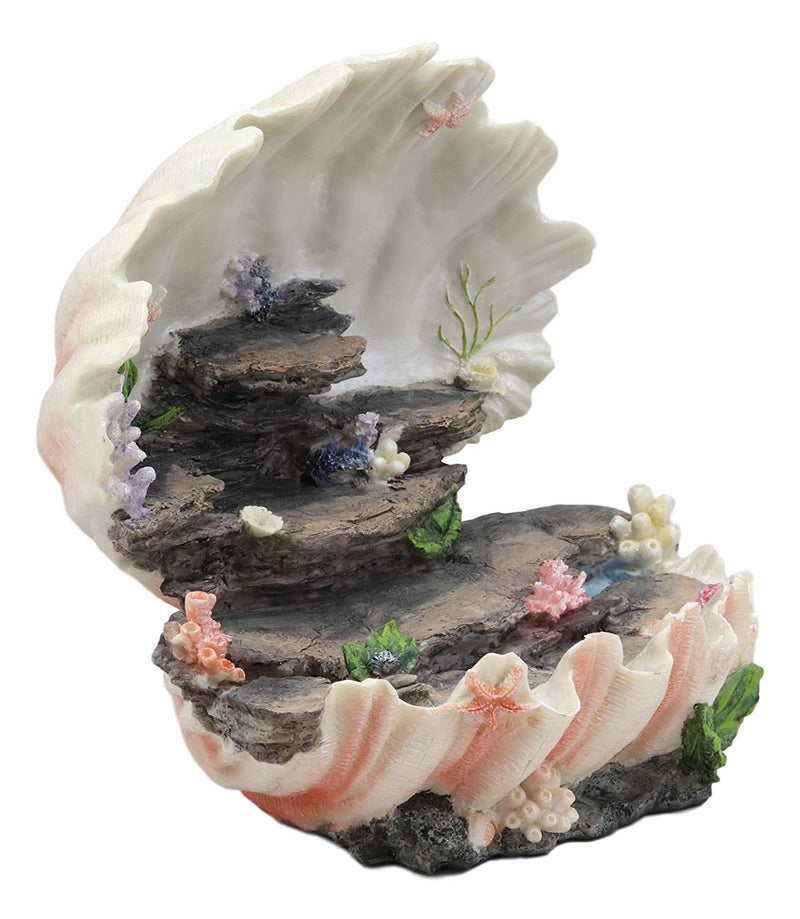 Ebros 12.25" Wide Colorful Nautical Ocean Giant Clam Shell of The Coral Reefs Miniature Mermaids Display Stand Statue Fantasy Mermaid Mergirls - Ebros Gift