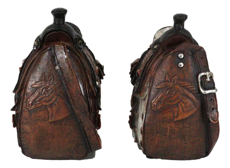 Set Of 2 Rustic Western Cowboy Horse Saddle Money Coin Savings Piggy Banks