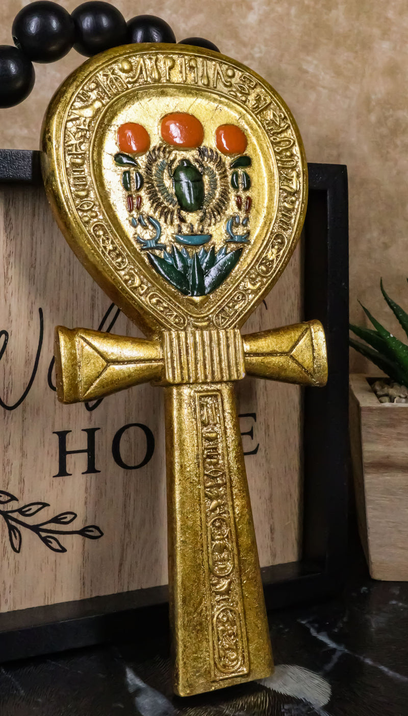 Ebros Egyptian Gods Winged Scarab Dual Cobra Uraeus Ankh Shaped Hand Mirror