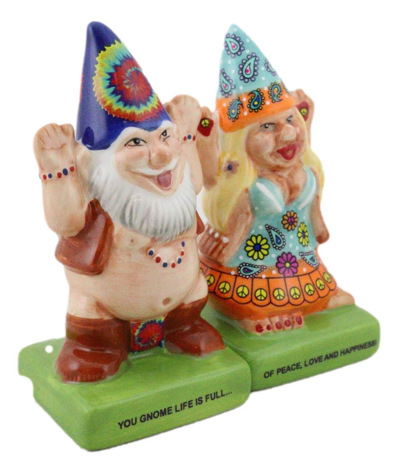 Free Spirit Hippie Mr Gnome And Flower Child Lady Gnomes Salt Pepper Shakers Set