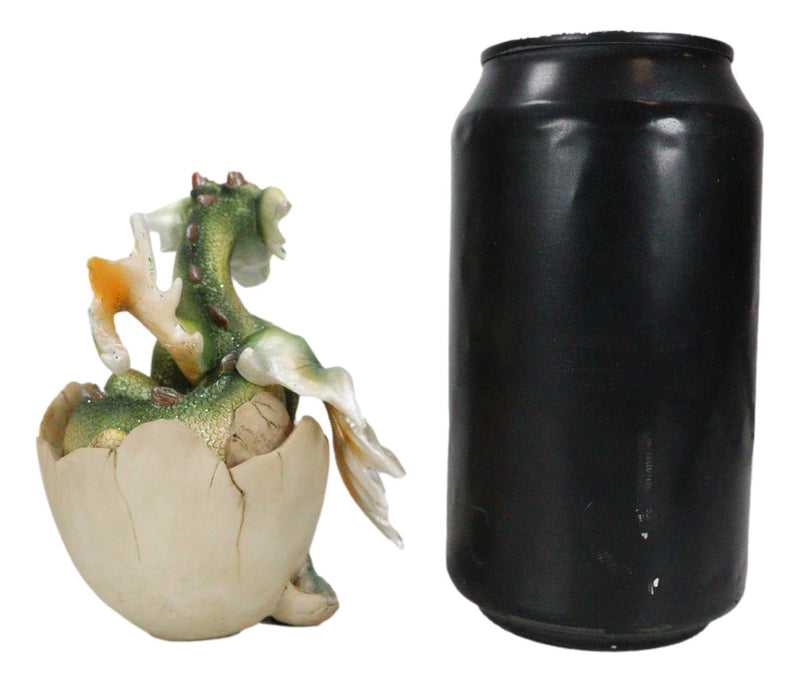 Fantasy Sulky Green Baby Dragon Hatchling Emerging From Egg Mini Figurine