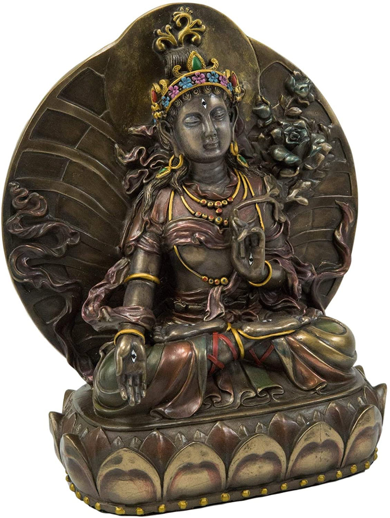Ebros Buddhism Arya White Tara Saraswati On Lotus Throne Painted Statue 10.25" H