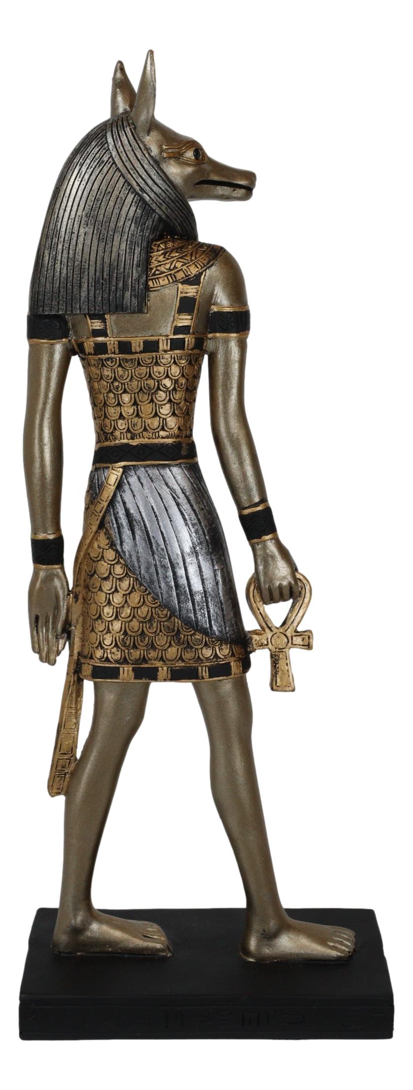 Egyptian God Of The Dead Anubis Holding Ankh & Staff Slim Profile Figurine 10" H