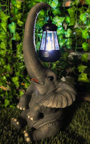 Ebros Elephant Pachyderm Safari Figurine W/ Solar LED Light Lantern 16.25"H