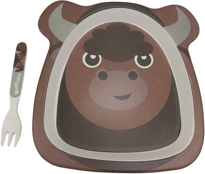 Ebros Bison Buffalo 5 Piece Organic Bamboo Dinnerware Set For Children Toddler