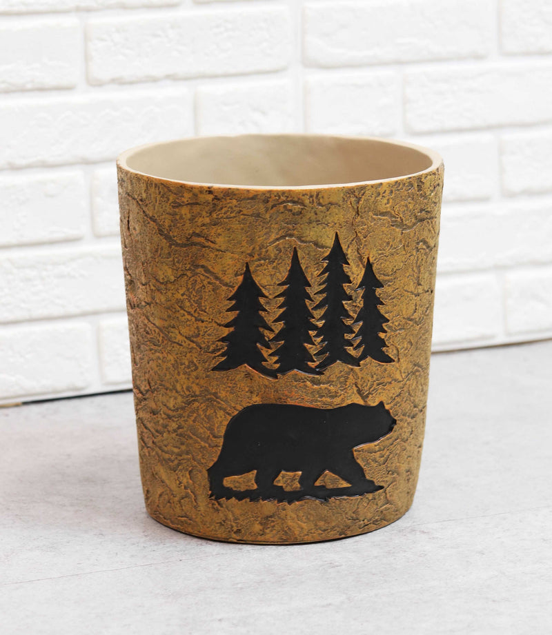 Wildlife Rustic Black Bear Roaming Pine Trees Forest Waste Basket Dry Trash Bin