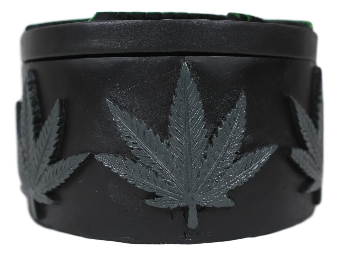 Ebros Hidden Stash Green Hemp Weed Leaf Cannabis Round Decorative Jewelry Box Figurine - Ebros Gift