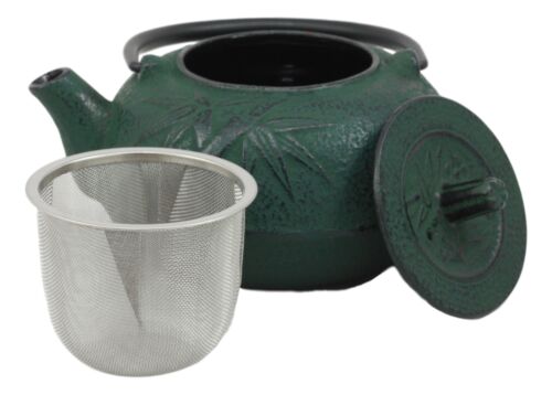 Japanese Tetsubin Green Cast Iron Teapot In Oriental Bamboo Design Tea Pot 20oz