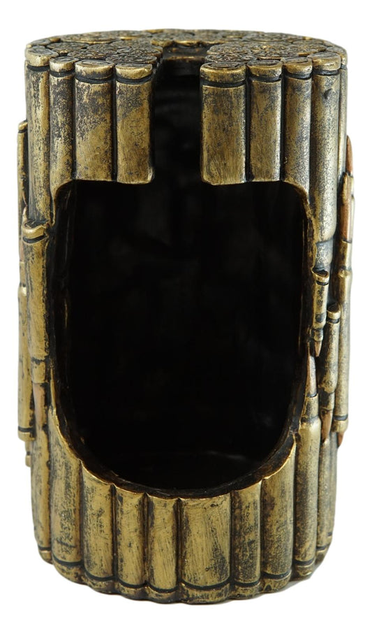 Western Military Rifle Ammo Shells Gold Tone Bullets Toilet Brush and Holder Set - Ebros Gift