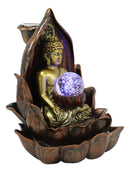 Ebros Meditating Buddha Amitabha Backflow Incense Burner With LED Globe Light - Ebros Gift