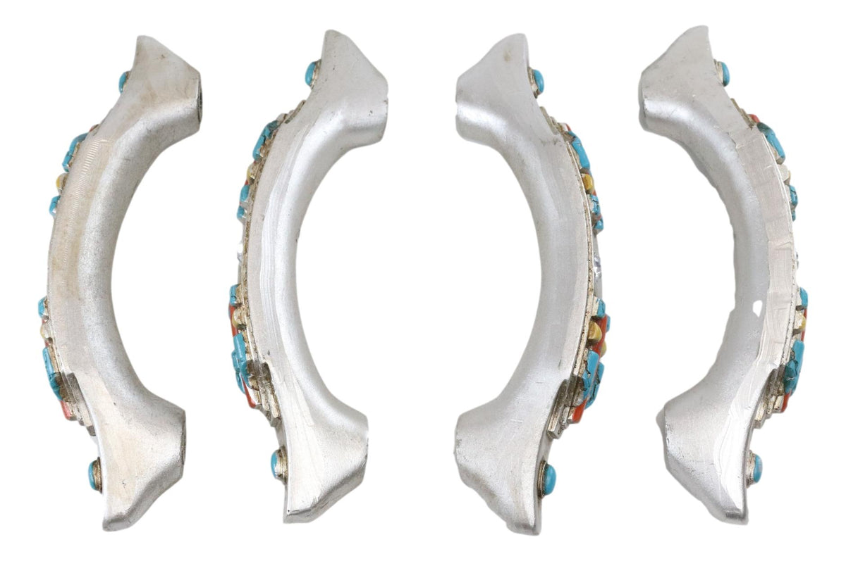 Set of 4 Rustic Southwestern Turquoise Cross Gemstones Crystal Cabinet Bar Pulls - Ebros Gift