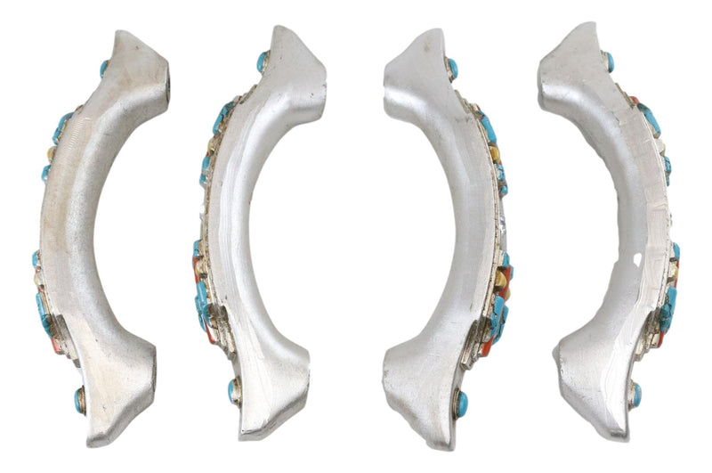 Set of 4 Rustic Southwestern Turquoise Cross Gemstones Crystal Cabinet Bar Pulls