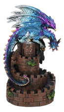 Metallic Blue Dragon On Spiral Steps Castle Tower Backflow Incense Cone Burner