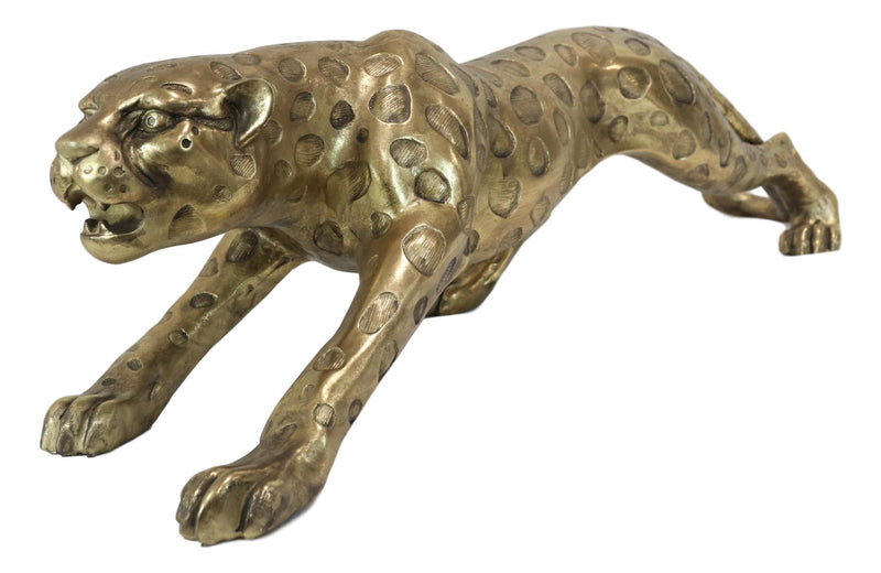 34"L Large Wild Animal Crouching Panther Leopard Gold Finish Collectible Statue