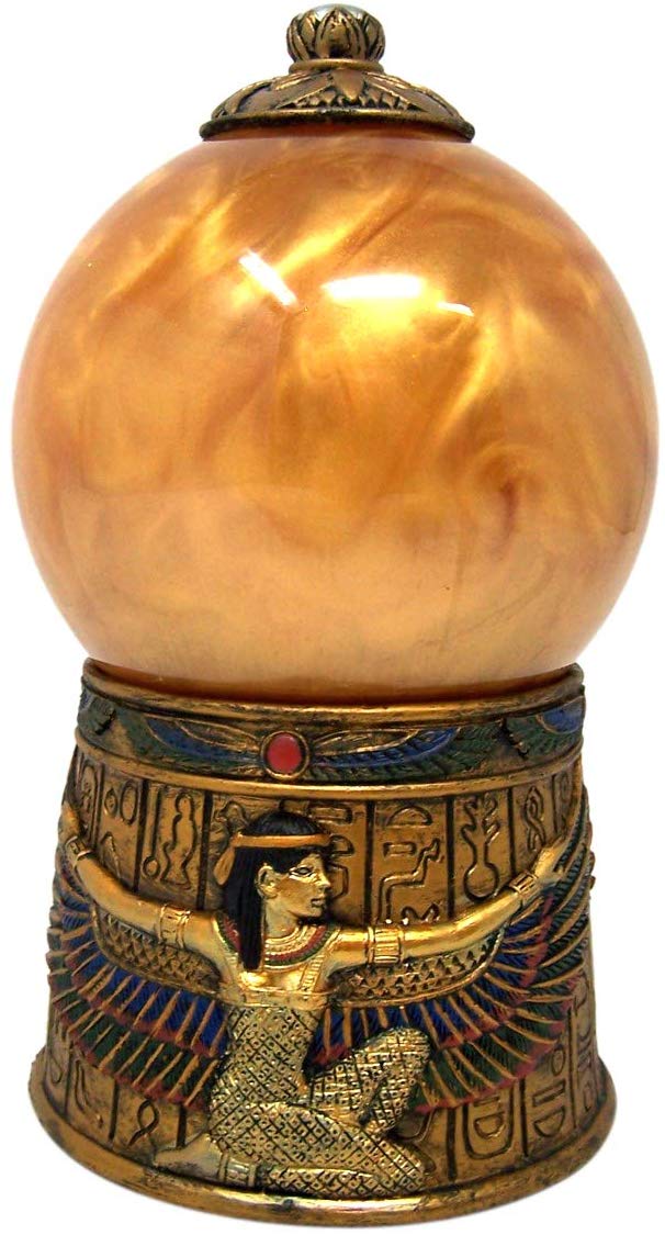 Ebros Egyptian Isis Kneeling with Open Wings Golden Sandstorm Ball Statue 7"H - Ebros Gift